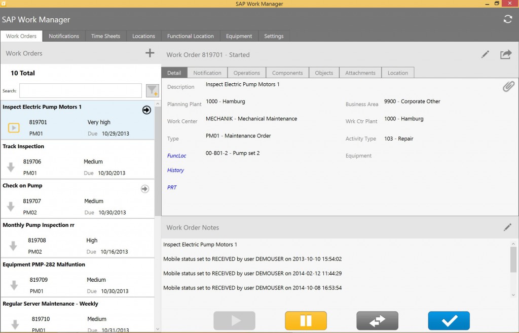 SAP Work Manager Screen 2