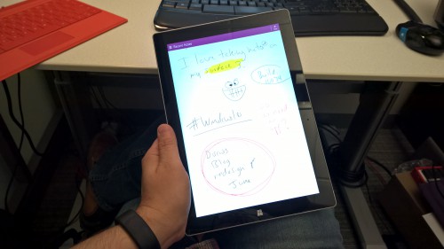 Writing notes in OneNote on the Surface 3