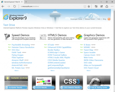 Screenshot of the Internet Explorer 9 Test Drive site