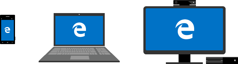 Illustration showing Microsoft Edge running on Windows 10 phone, laptop, and Xbox One