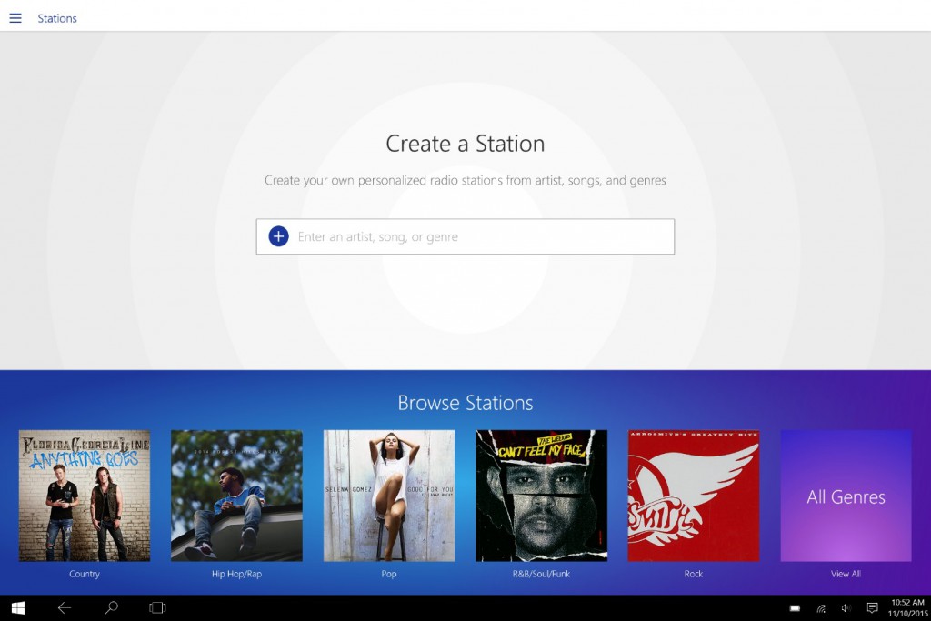 Create a Station screen in Pandora for Windows 10