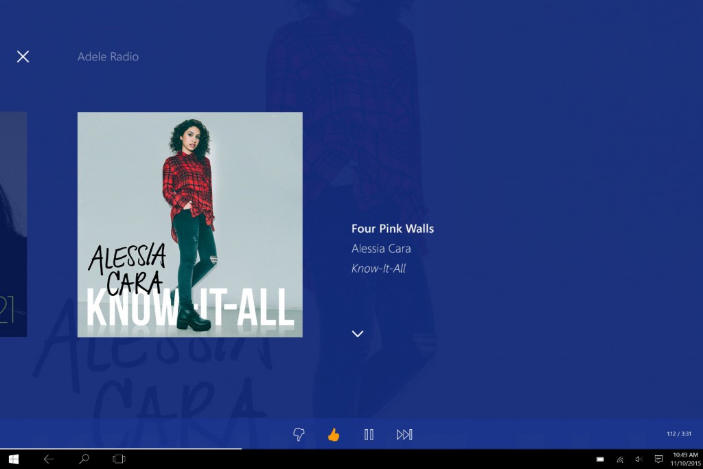 Now Playing screen in Pandora for Windows 10