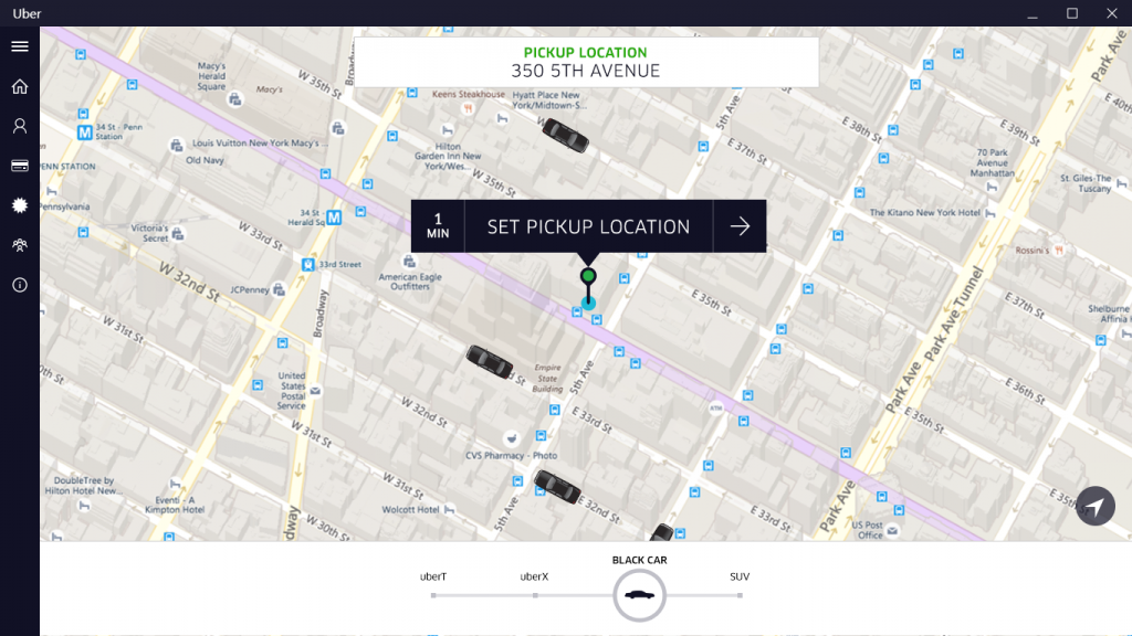 Set your pickup location from your Windows 10 PC with the Uber app for Windows 10
