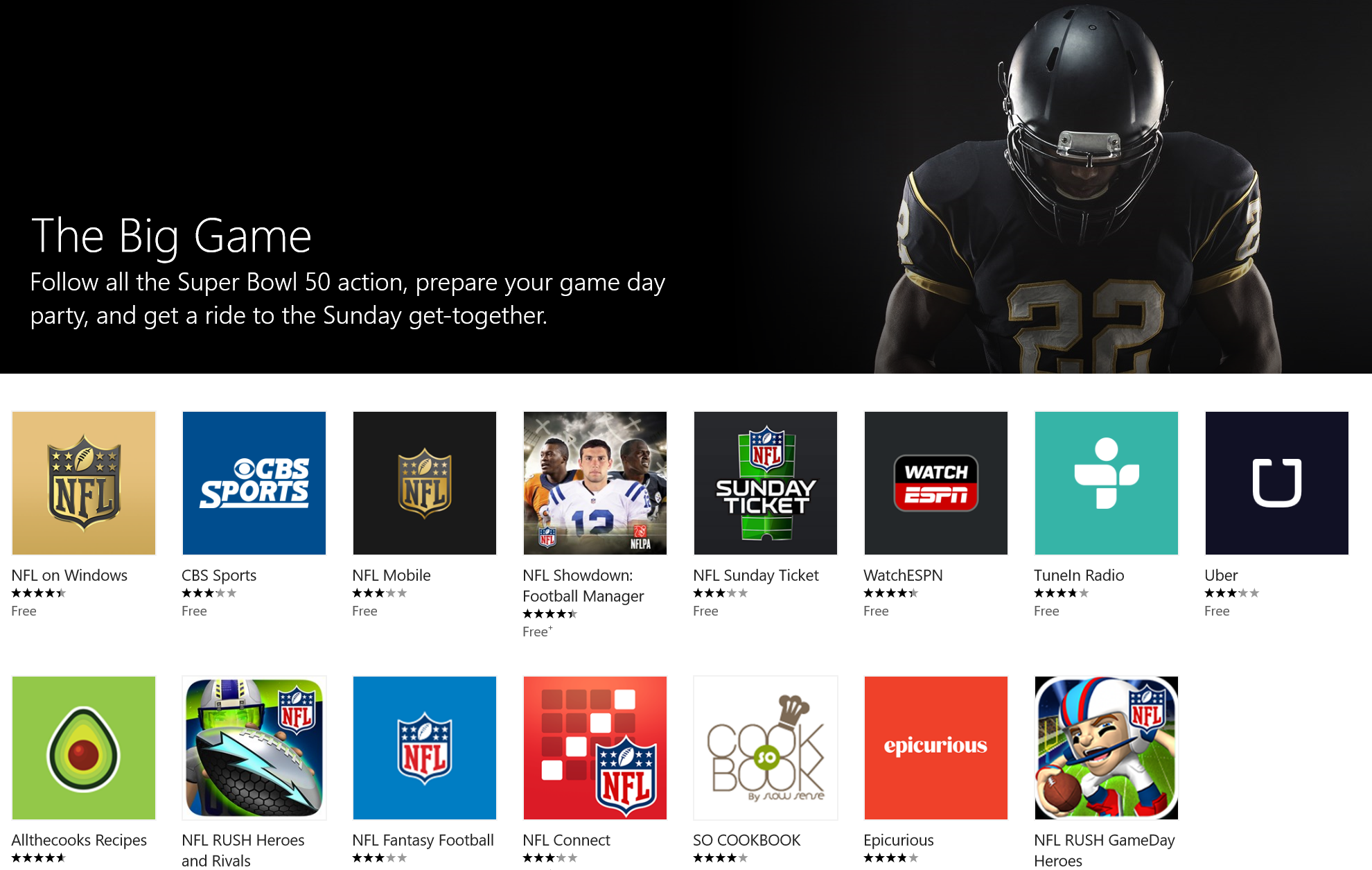 Big Game app collection Windows Store
