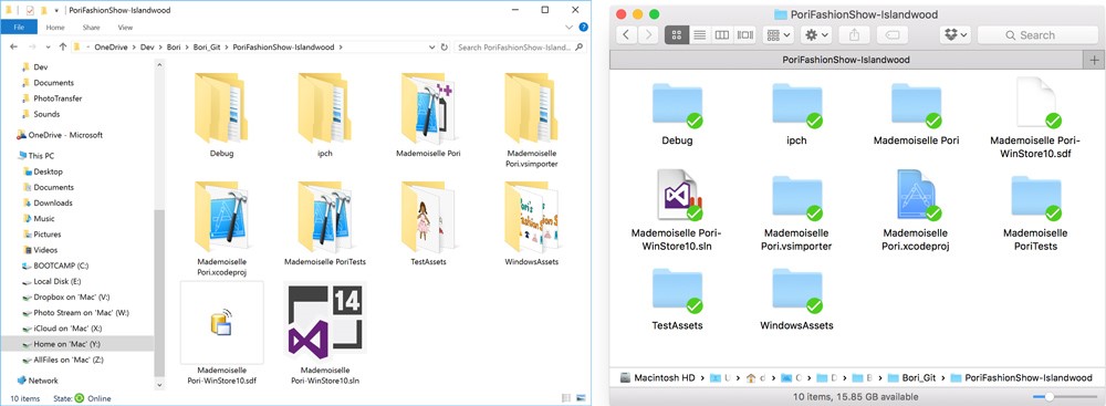 Figure 5. Output directory viewed from Windows (left) and OS X (right).