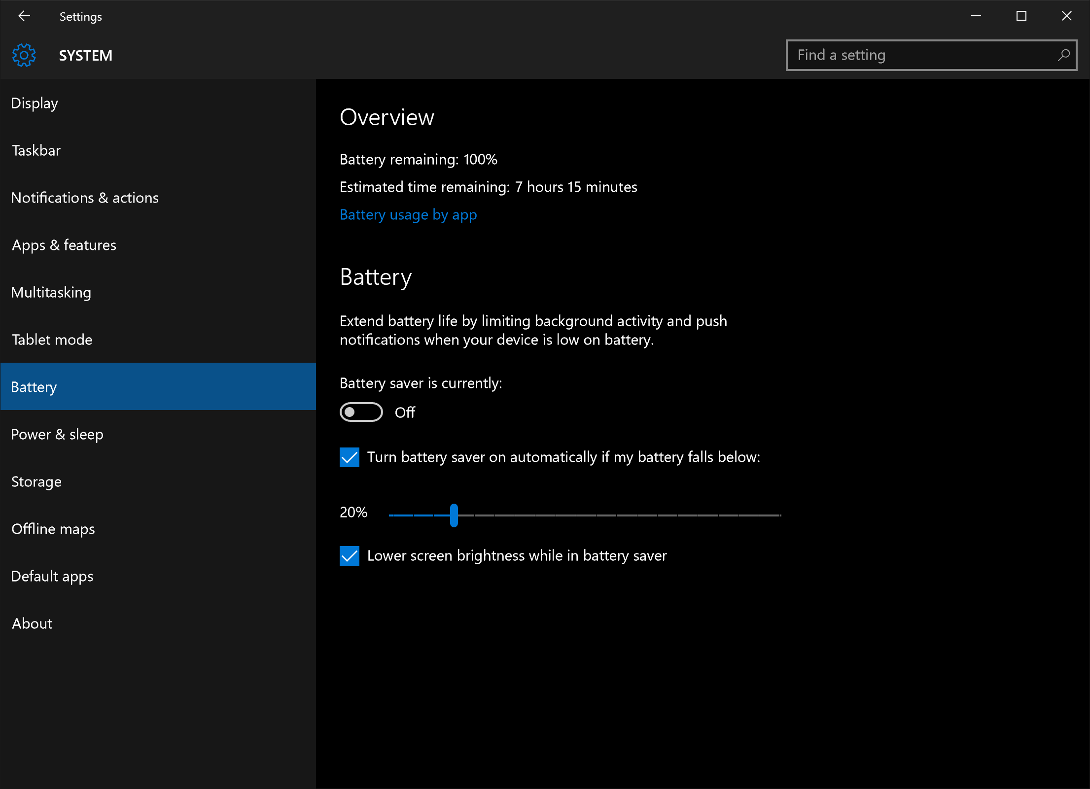Battery Saver Windows 10. Action_Battery_Saver_settings. Windows 10 taskbar.