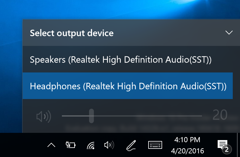 Manage multiple playback devices from the Taskbar