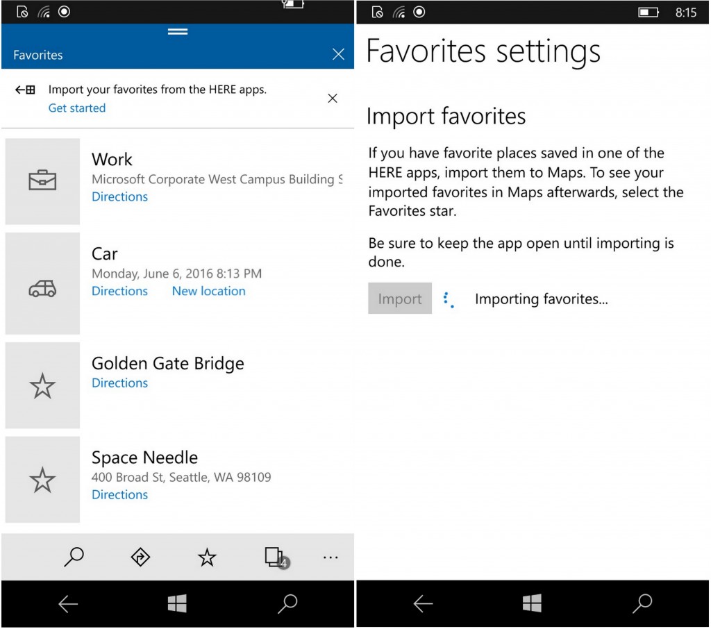 Import your favorites from the HERE apps into the Windows Maps app