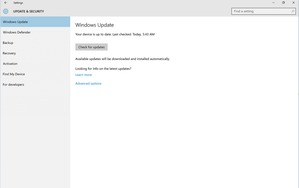 Windows 10 Windows Update 設定画面