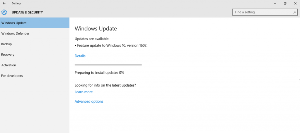Windows 10 Anniversary Update中