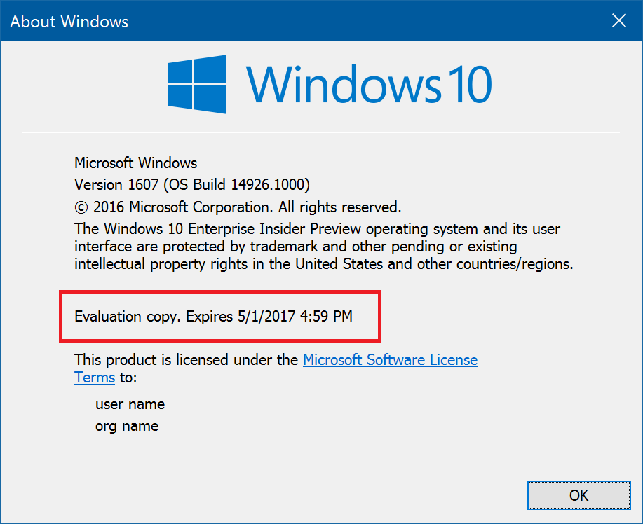 Windows 10 About Windows