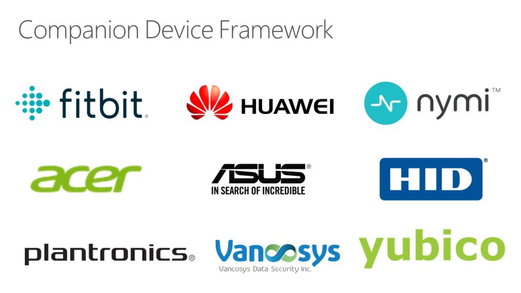 Some of the Windows Hello companion device partners.