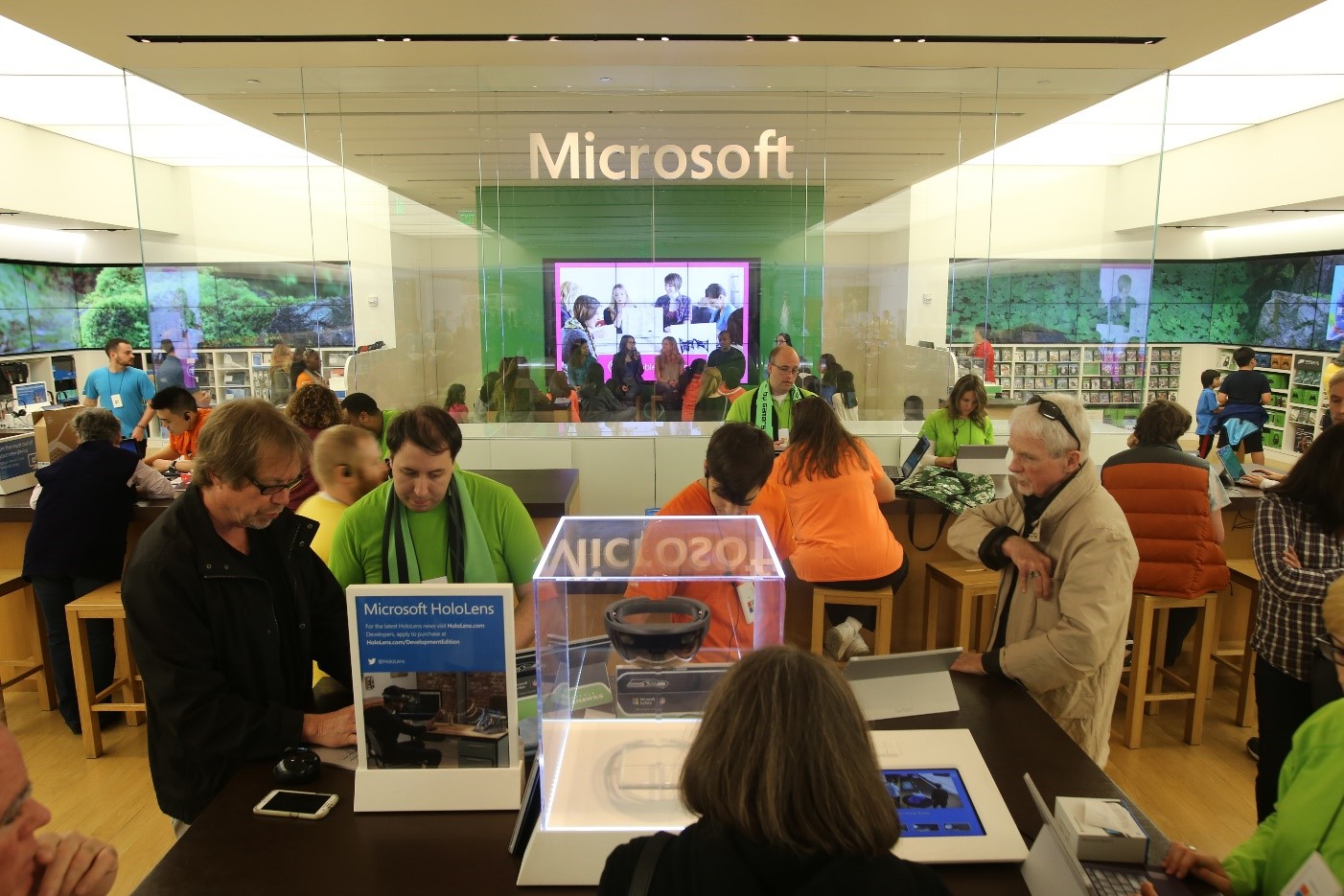 Customers shopping at the Microsoft Store
