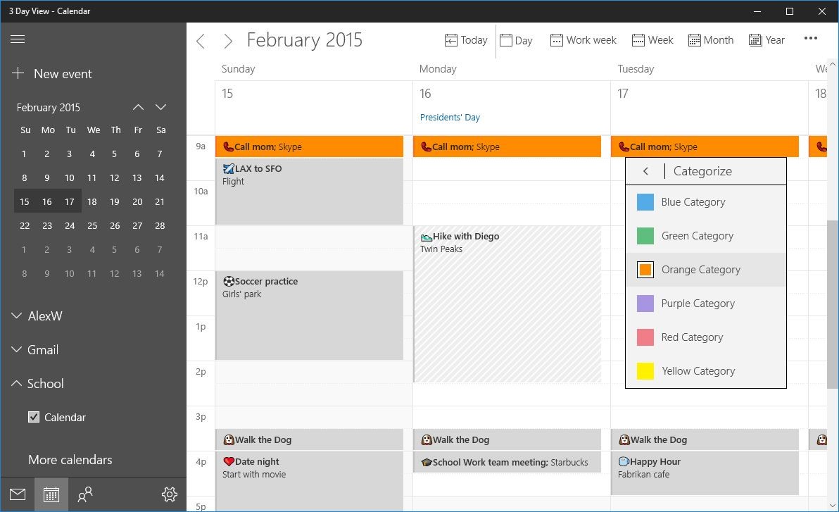 Categorize events with colors to quickly scan and associate similar events.