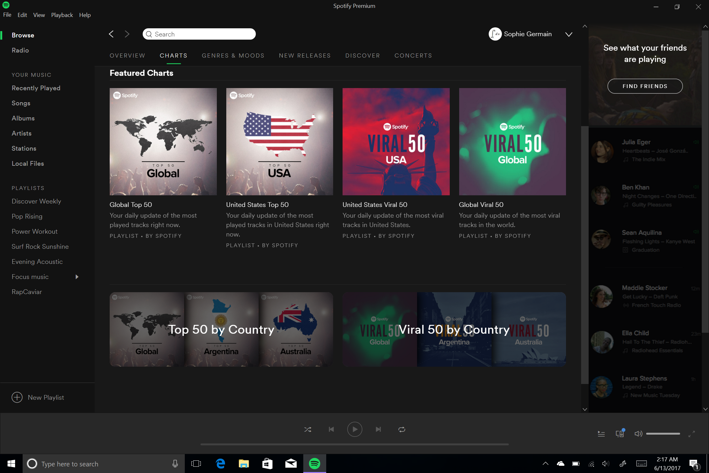 Find out what music is trending by country in the Spotify app for Windows 10