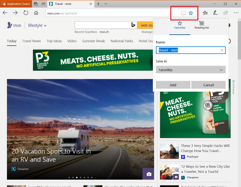 Browse to your favorite web site and add it to Favorites in Microsoft Edge.