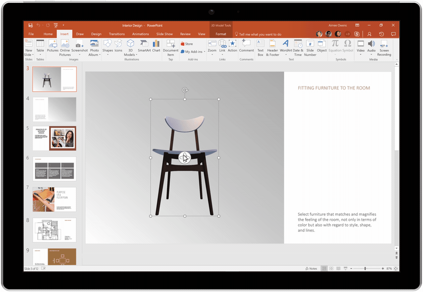 Incorporate 3D objects in Word, Excel and PowerPoint.
