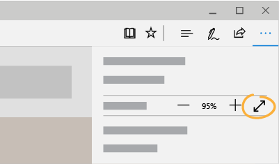 Illustration highlighting the full screen button in the Microsoft Edge menu