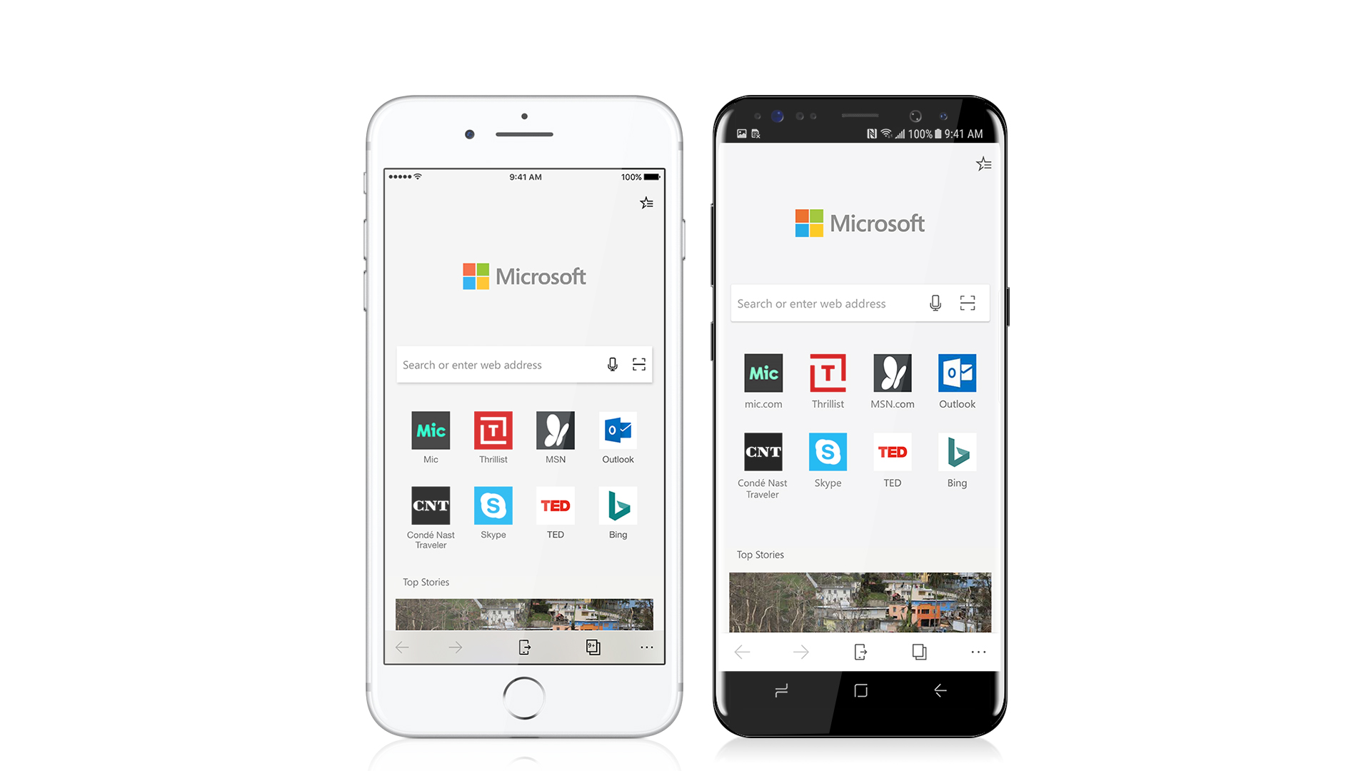 Microsoft Edge for iOS and Android shown on an iPhone and Android phone