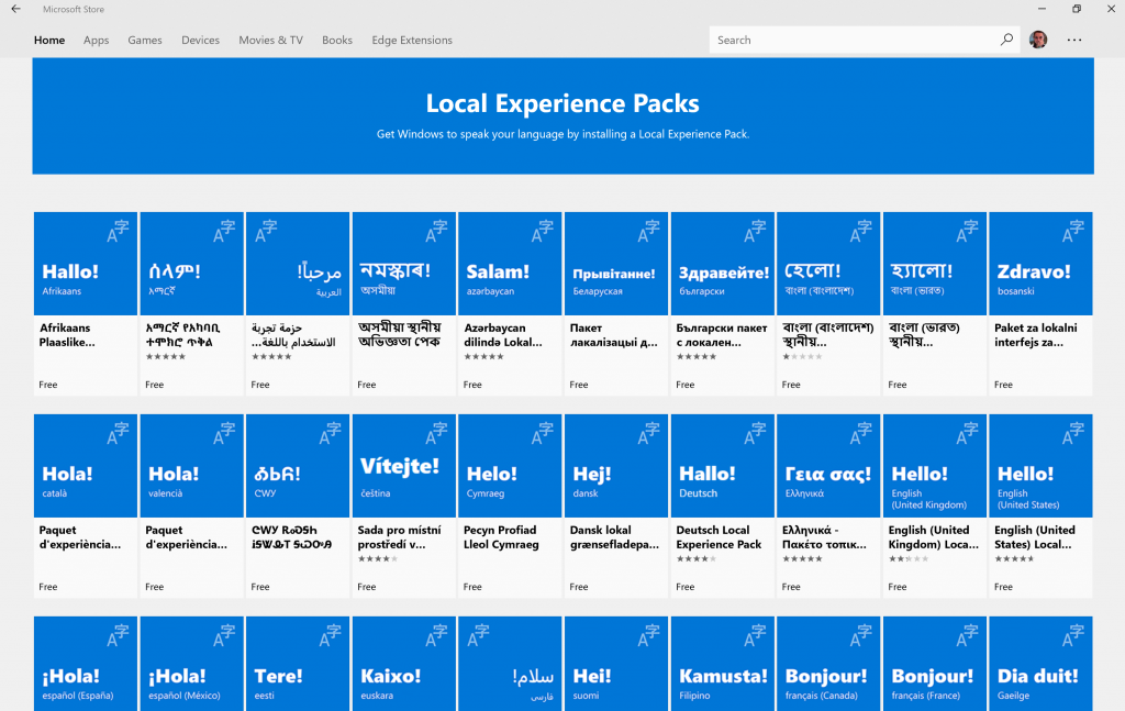 Local experience packs in Microsoft Store