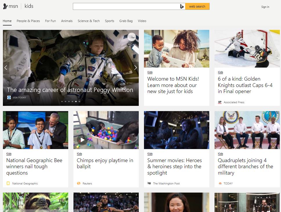 MSN Kids brings curated, kid-friendly news to the web