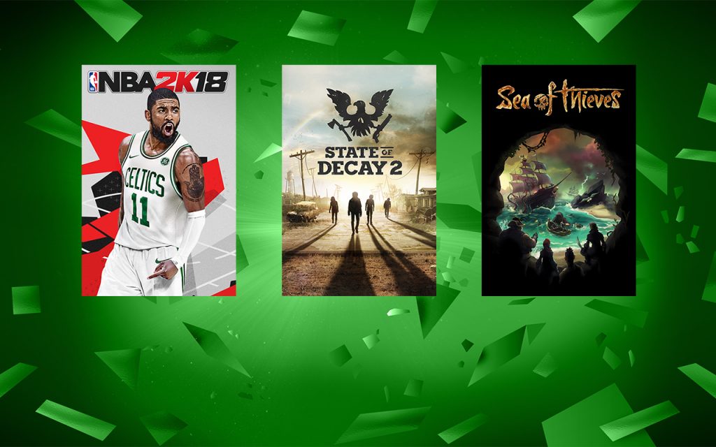 A trio of Xbox game covers: "NBA2K18," "State of Decay 2" and "Sea of Thieves"