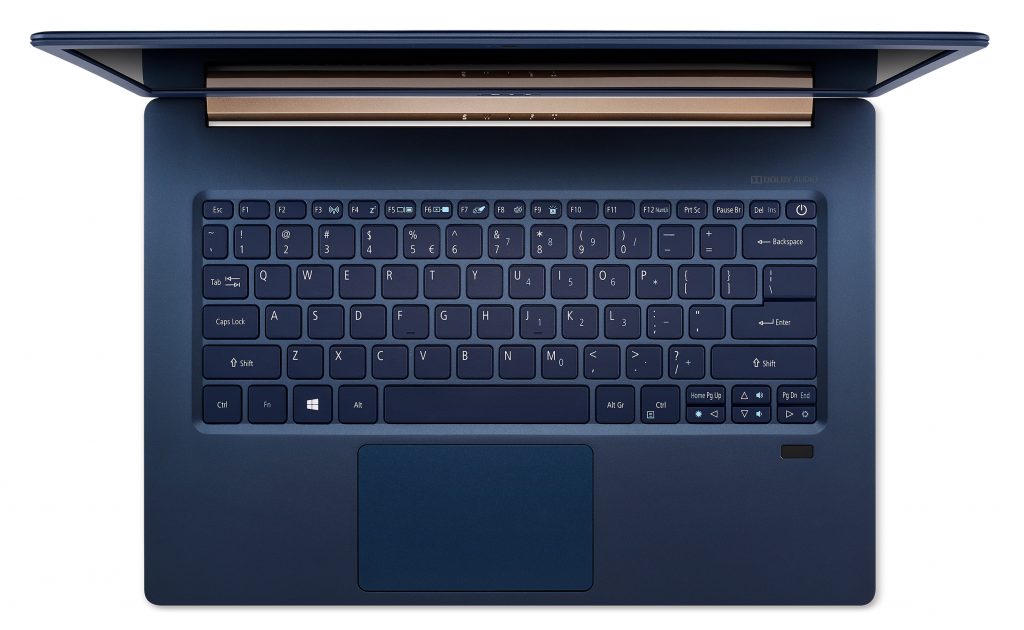 14-inch Acer Swift 5 SF514-52T from above, looking down at blue keyboard