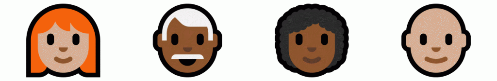 Face emojis with various skin tones and hair styles