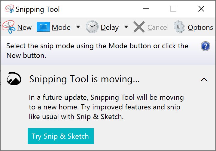 Snip tool and update message