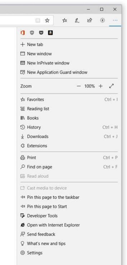 Edge browser menu
