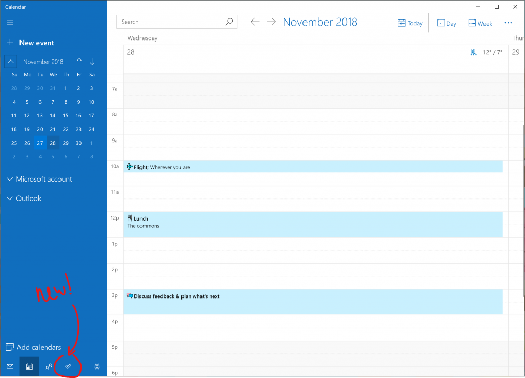 Pointing out the new To-Do button in Calendar.