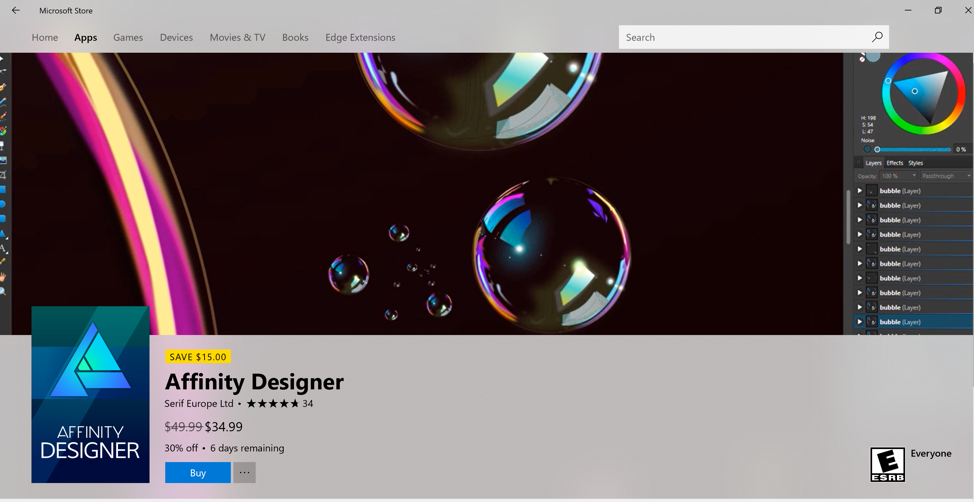 Affinity Designer Microsoft Store Listing