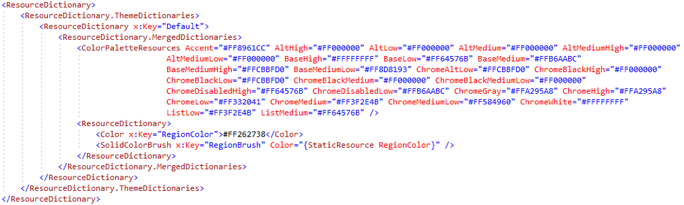 ResourceDictionary markup with a ColorPaletteResources definition.