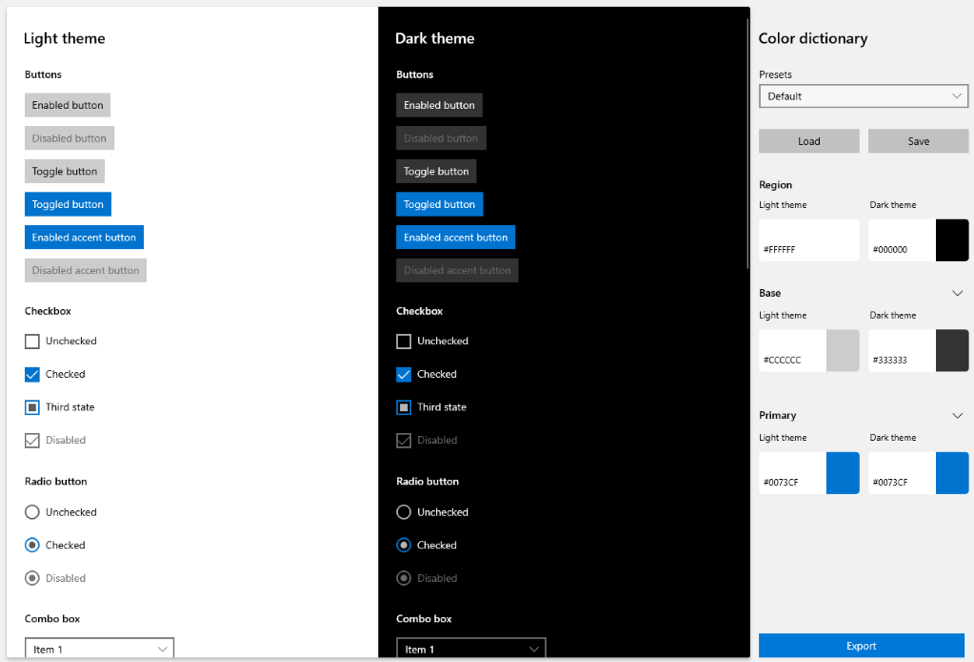 Preview of the Fluent Xaml Theme Editor.