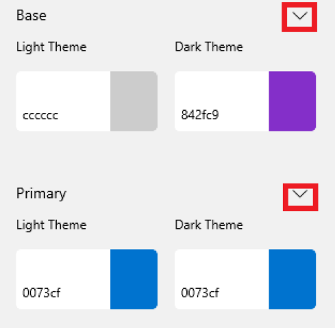 To access the detailed view of colors, simply click the chevron next to the major color buttons: 