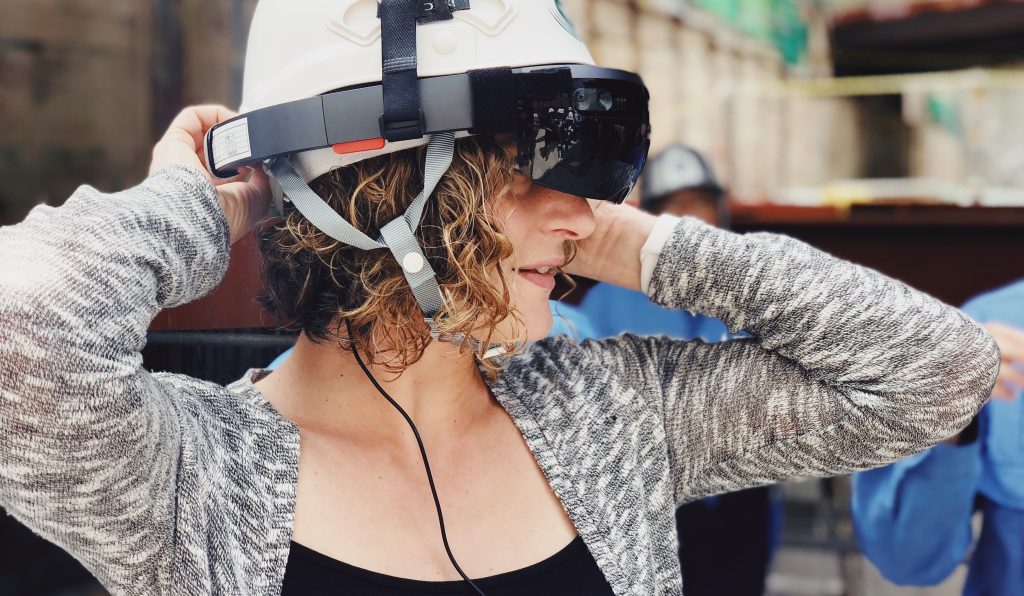 Woman wearing Microsoft HoloLens