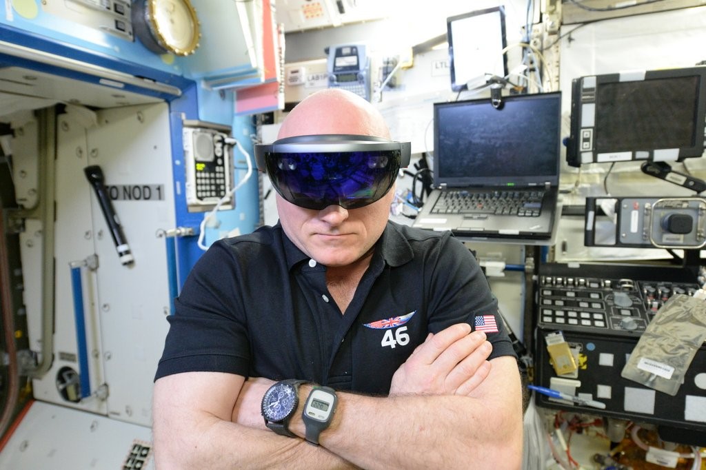Scott Kelly using Microsoft HoloLens at the international space station.