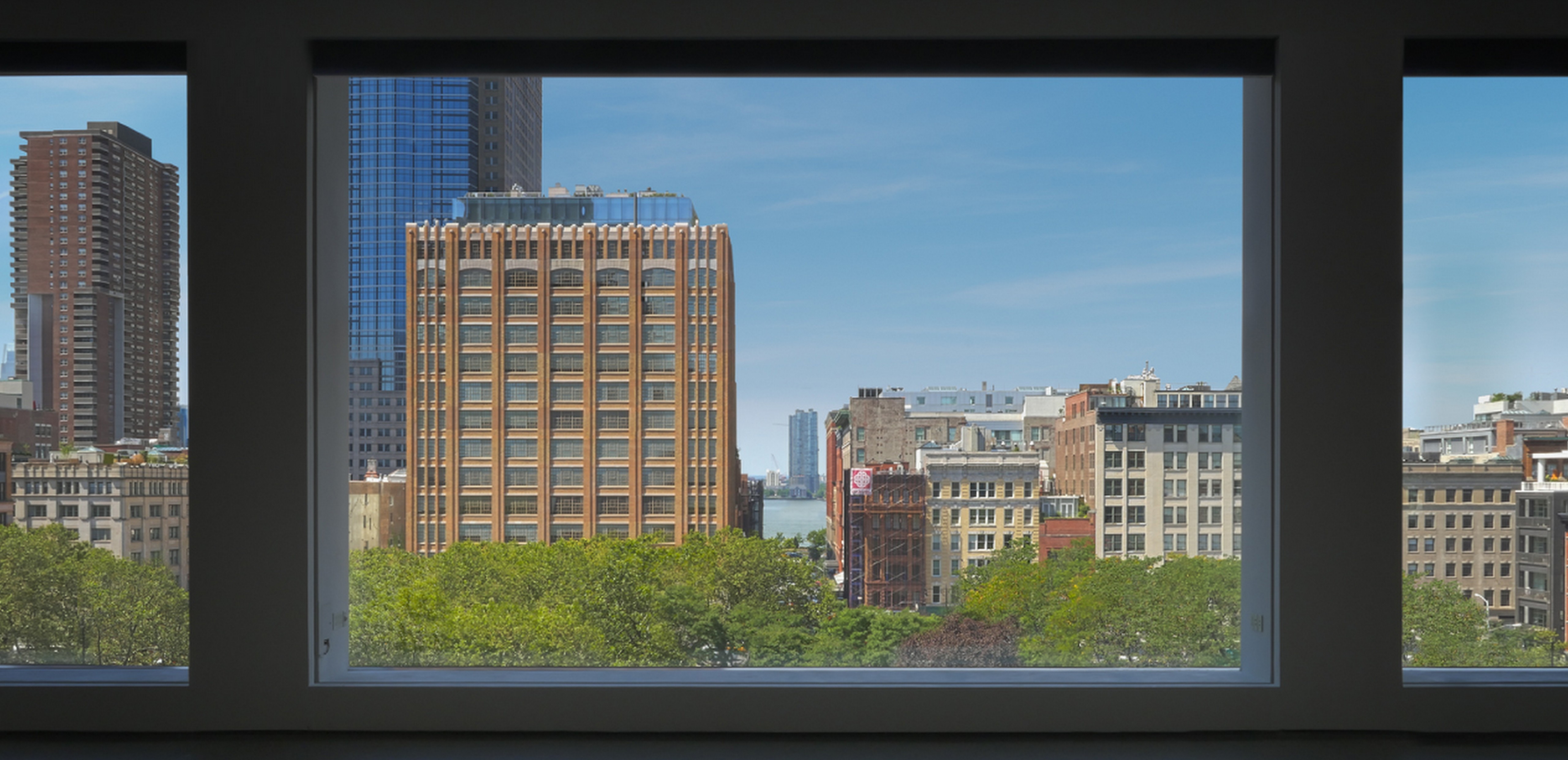 New York skyline through a window