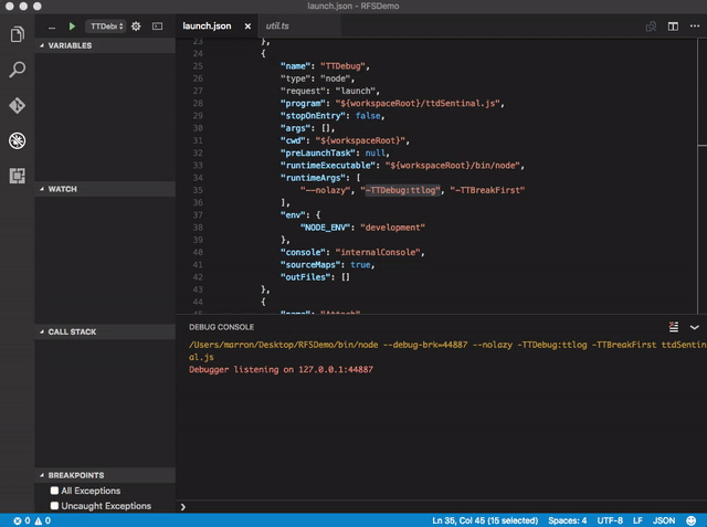 Animated gif of VSCode showing Time-Travel debugging with Step Back and Reverse Continue