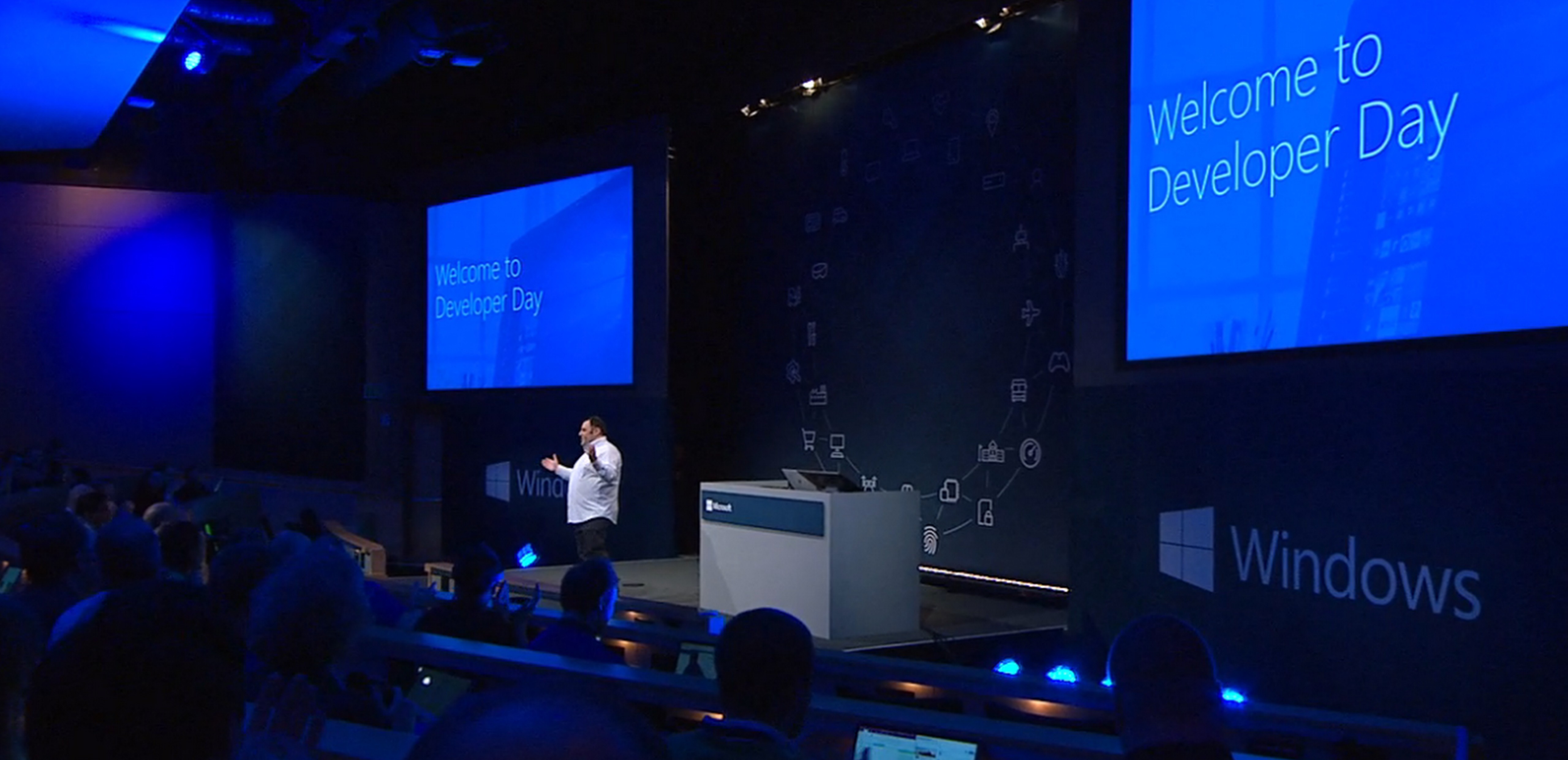 Kevin Gallo CVP of developer platform at Microsoft standing on stage delivering a keynote.