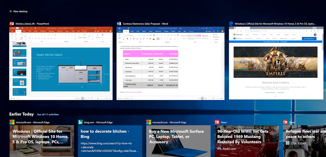 A view of Timeline in the Windows 10 April 2018 Update