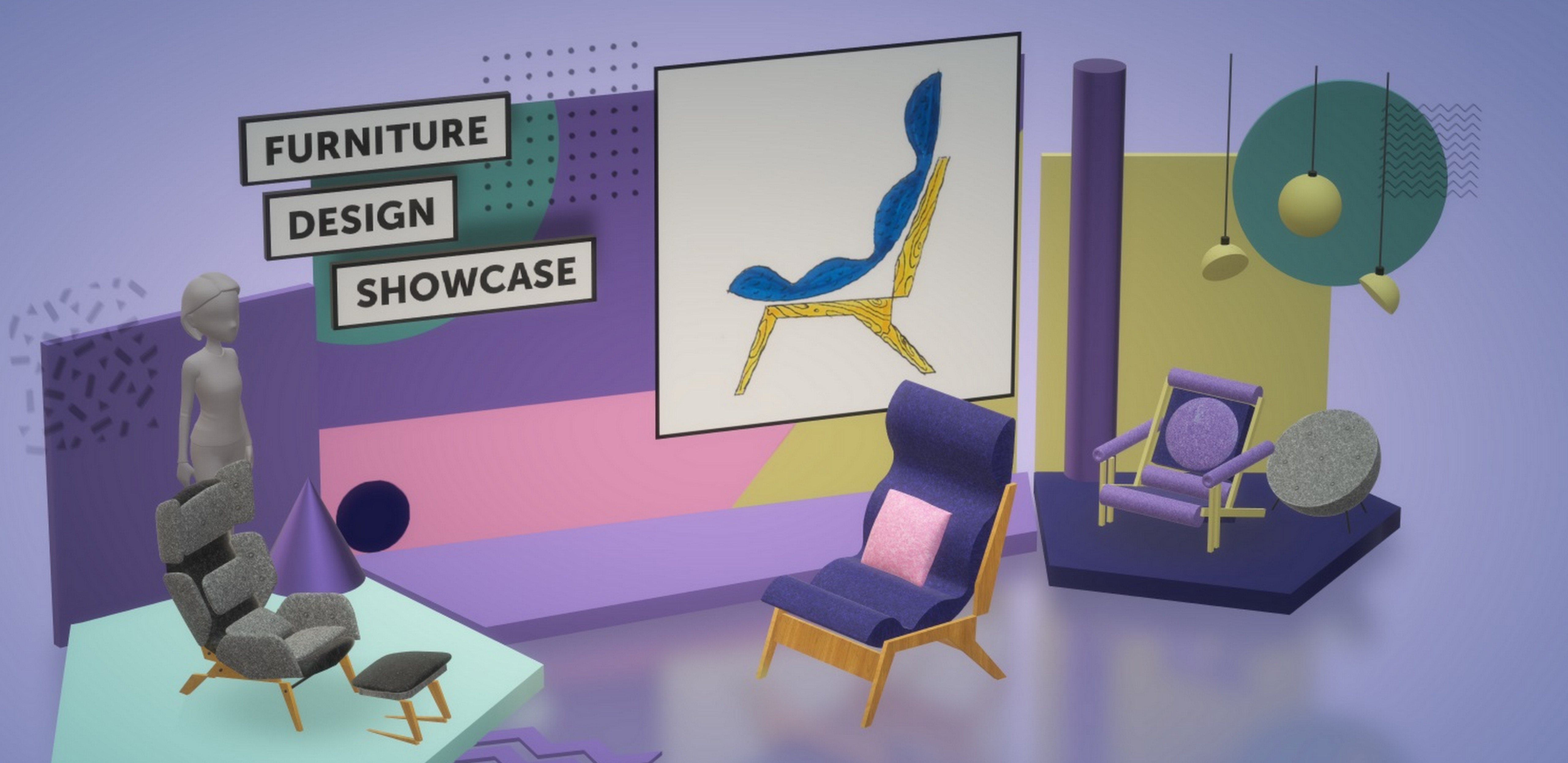 3D design of a furniture design showcase