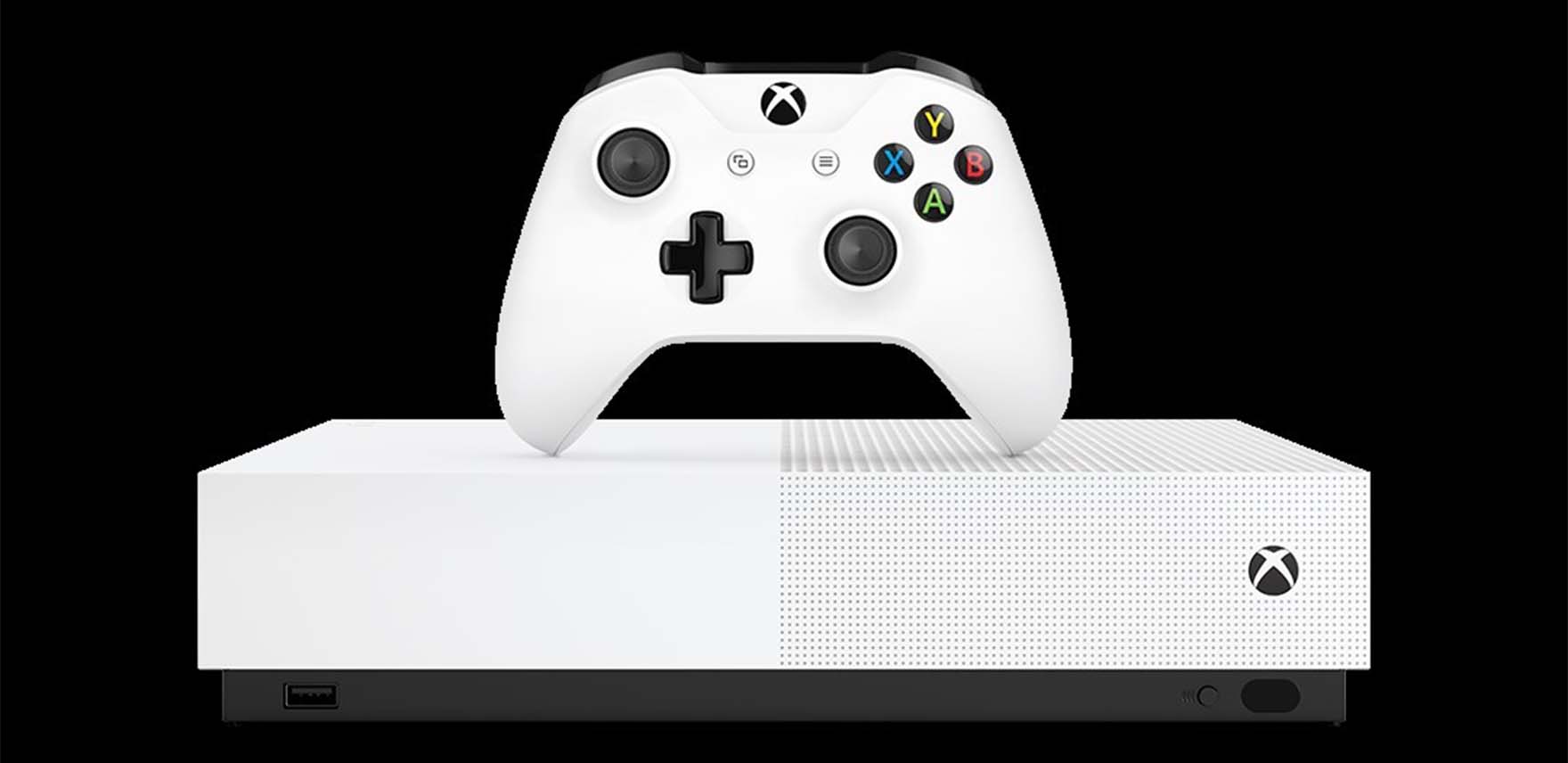 Xbox One S All-Digital Edition console and controller in white