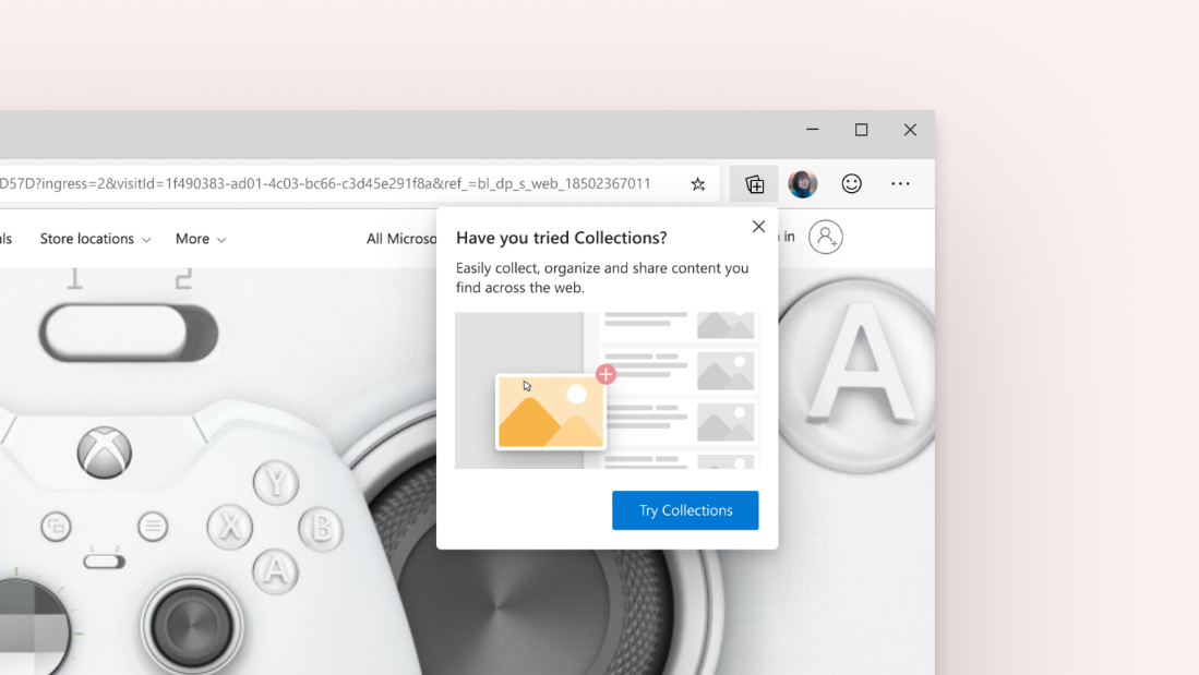 Screenshot of the Collections button in the address bar in Microsoft Edge