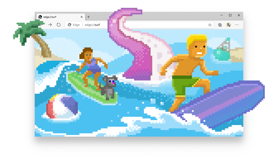 Illustration showing characters from the Surf game in action