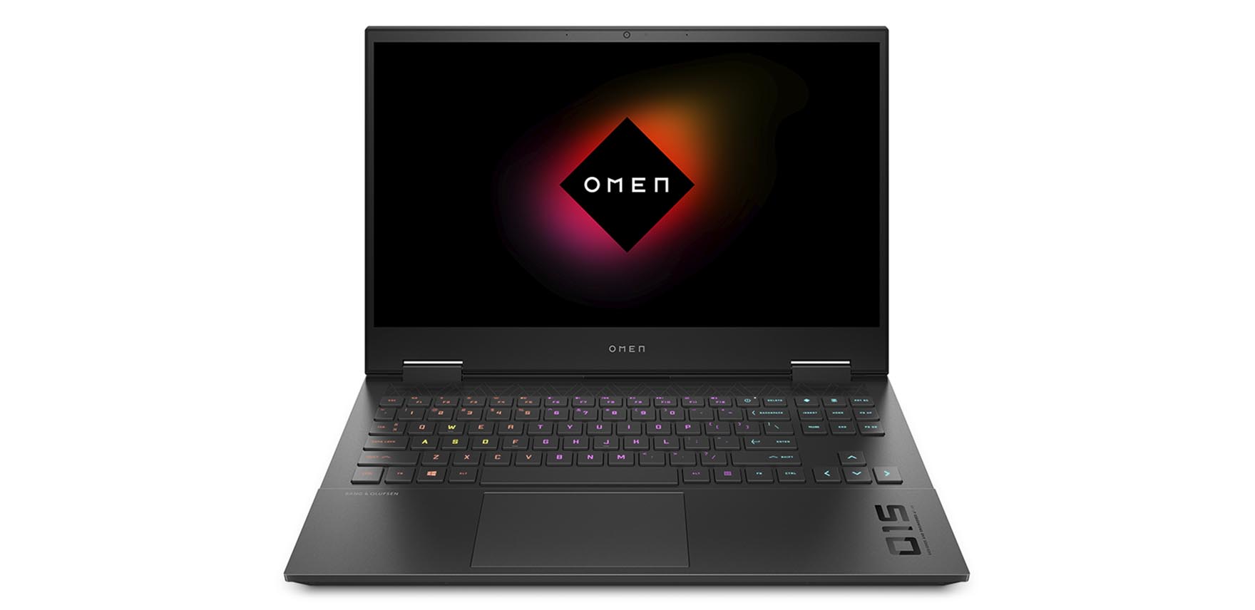 HP OMEN 15 open and facing reader