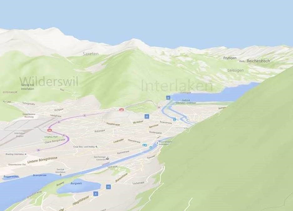 Карты: представление Road с трехмерным изображением гор и долин