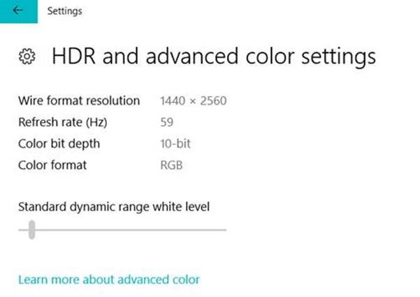 HDR and advanced color settings