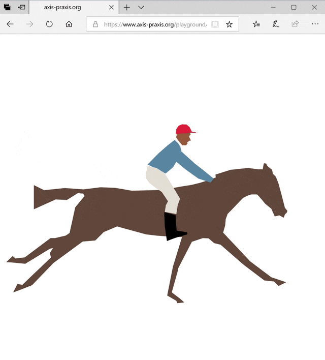Демонстрационная страница Axis-Praxis, показывающая анимированное изображение лошади с использованием вариативных шрифтов OpenType
