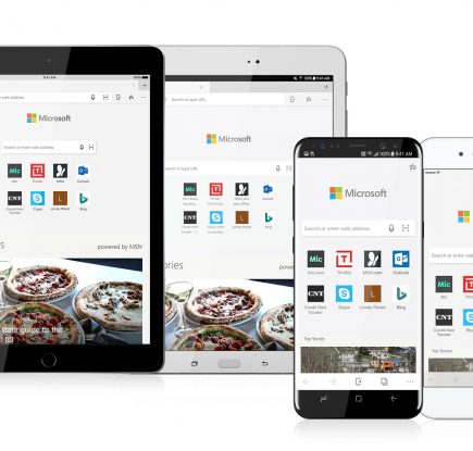 Планшеты и смартфоны на Android и iOS с Microsoft Edge на экране